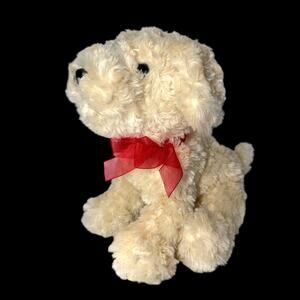 Dan Dee Bichon Poodle Labradoodle Puppy Plush 11 in Cream Red Bow 2009 Dog Toy